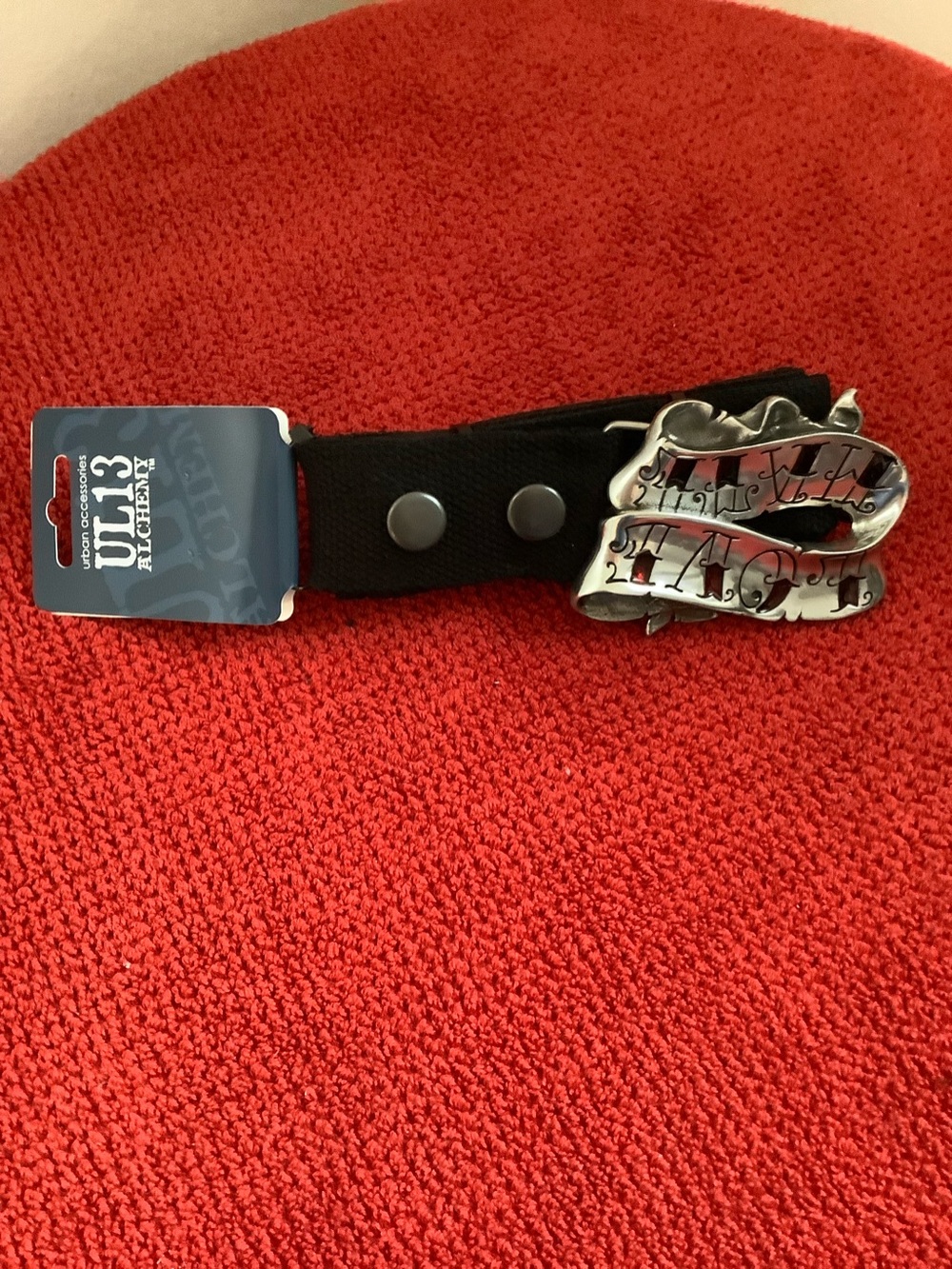 Men's black belt with statement buckle - with tags